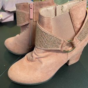 DbDk Fashion Pink Suede Ankle Boots with Crystals and Gold, Women’s 6.5